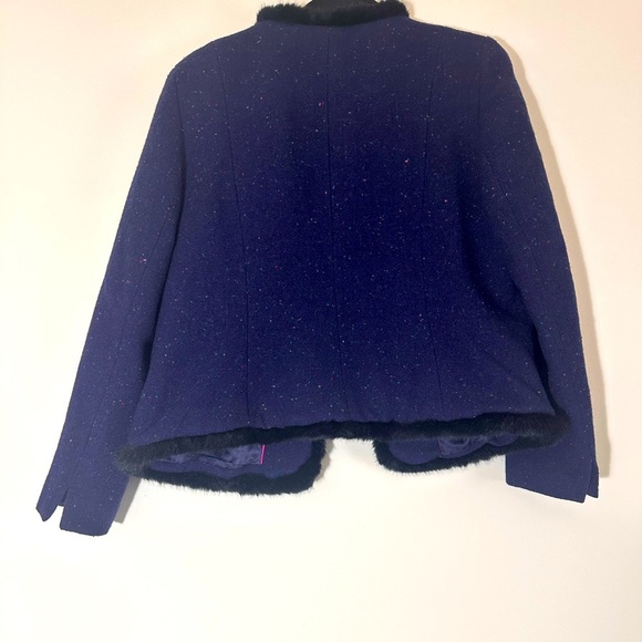 Talbots Speckled wool faux fur trim Navy blazer size 12p - Picture 5 of 12